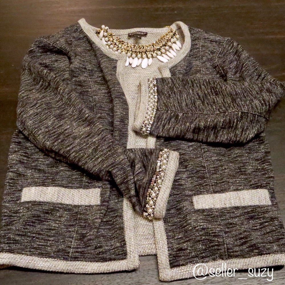 Express Cropped Embellished French Terry Blazer