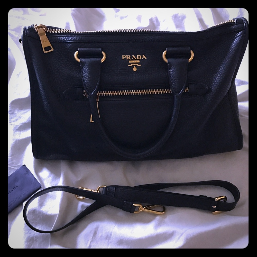 Prada bauletto vitello daino black satchel bag