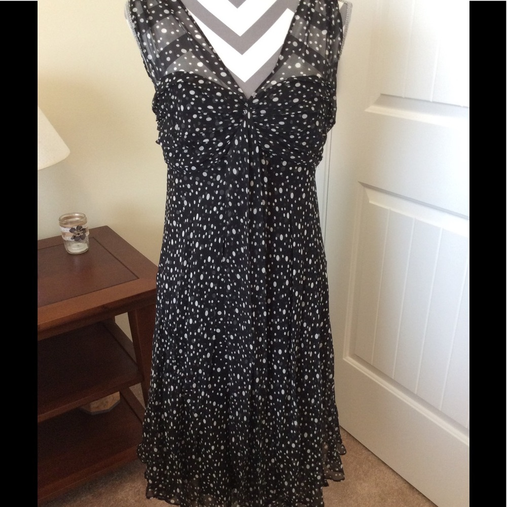 Black and white polka dot silk dress