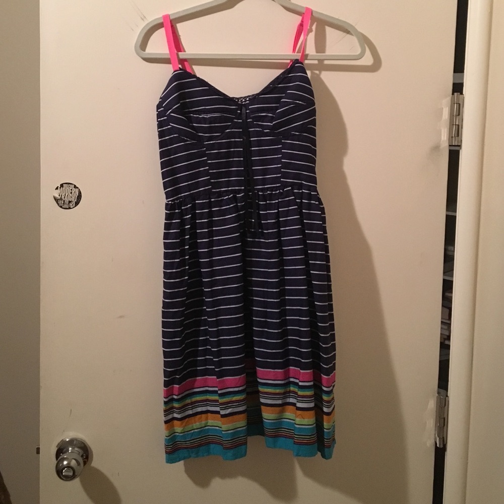 Navy blue white stripe dress