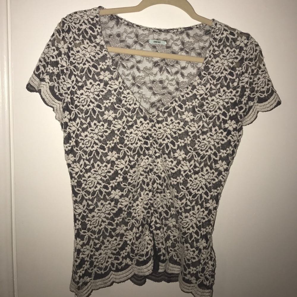 Gray and white lace top