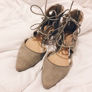 Gray Suede Lace-Up Pointed Flats (NEW)