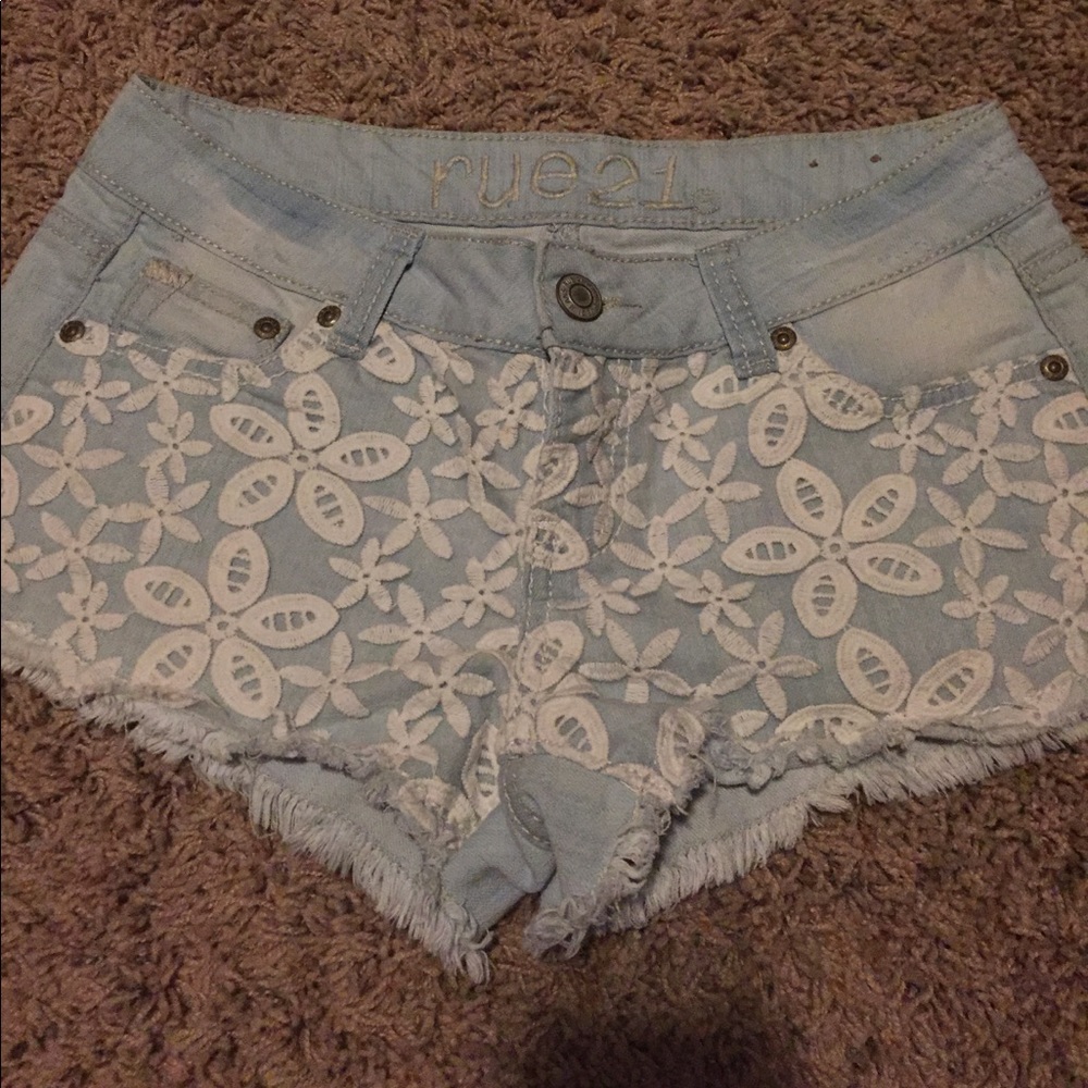 Lace front jean shorts