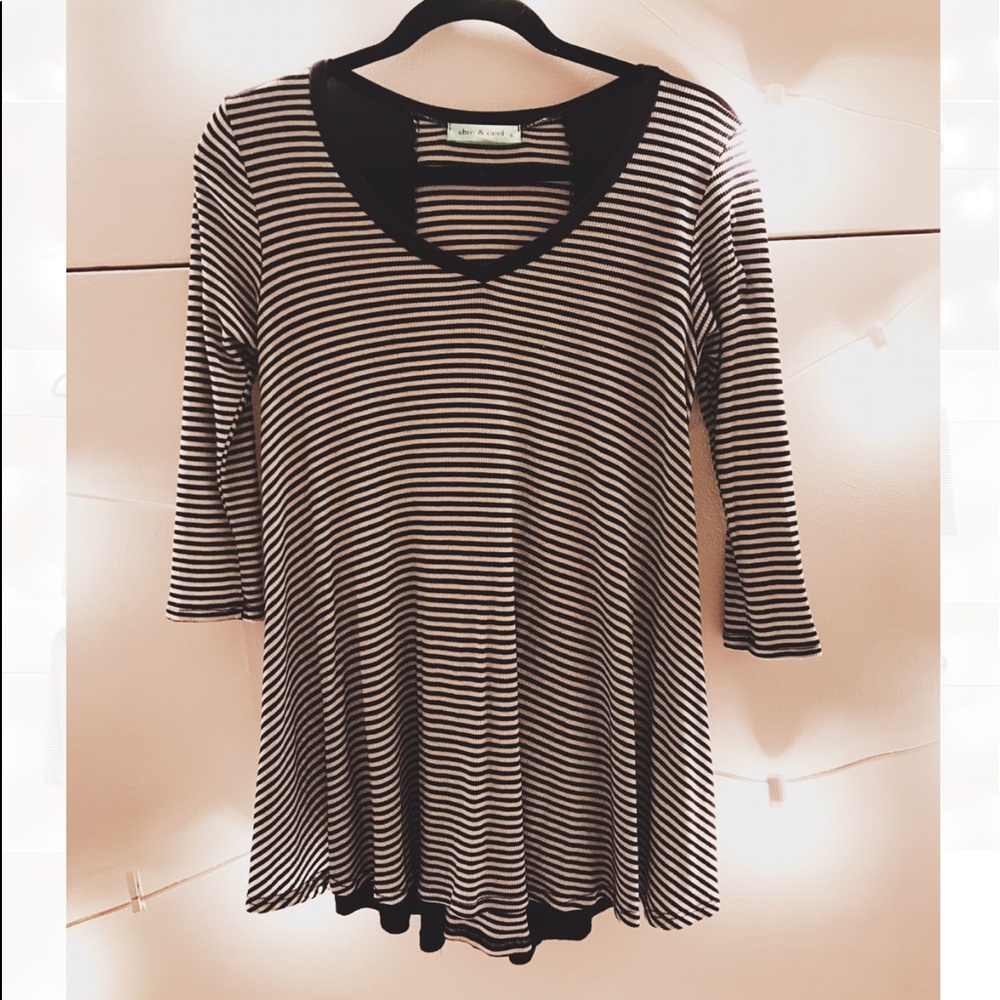 Longs Sleeve Navy And White Striped Top Tee