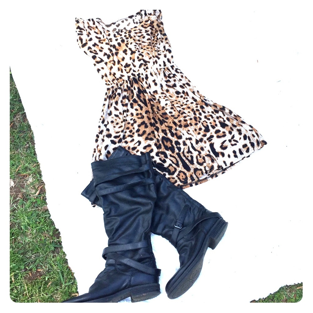 Cheetah sun dress paired with some black boots