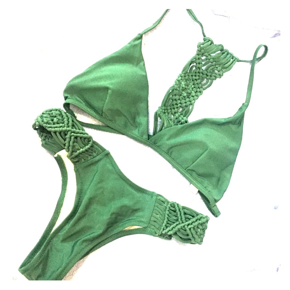 Knit Strap Green Bikini
