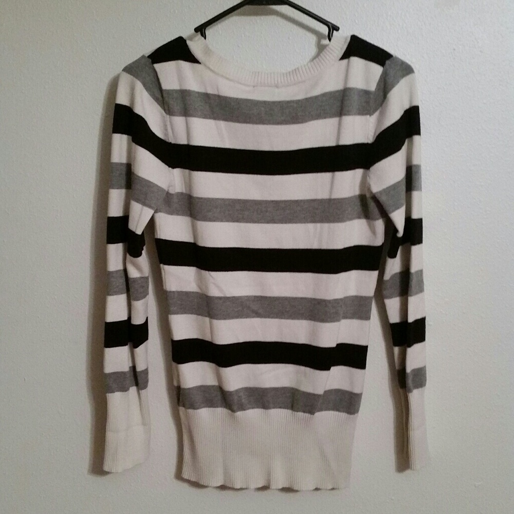 Rue 21 striped sweater black grey white - Picture 2 of 3