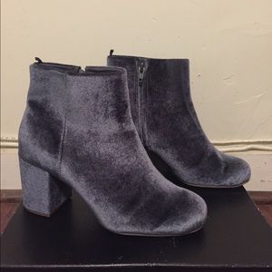Grey blue velvet booties