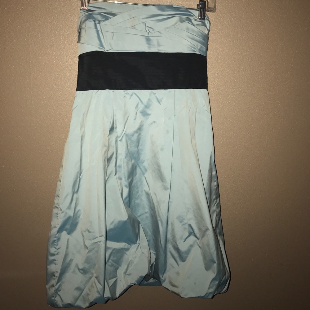 BCBG ice blue belted strapless dress