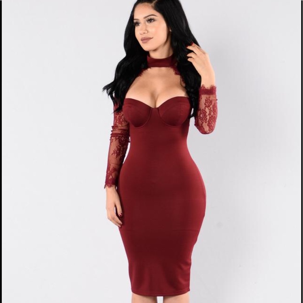 Burgundy dress w/ lace