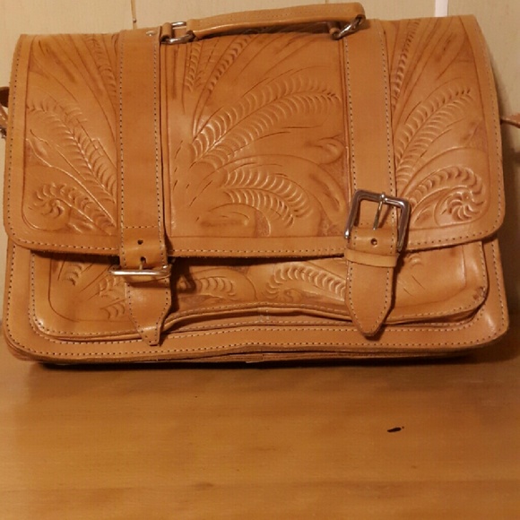 Handmade Handbags - Tooled leather portfolio bag.