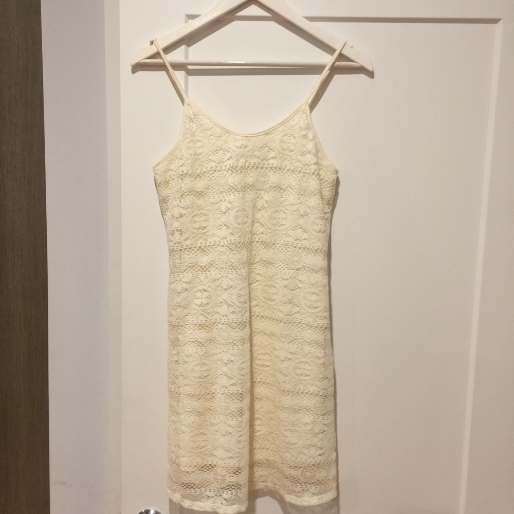 Lacy cream spaghetti strap dress