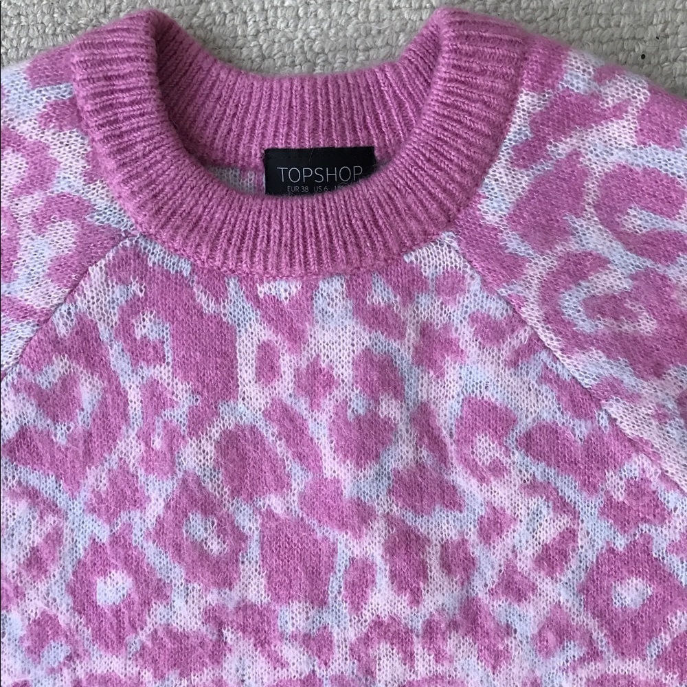 Topshop pink leopard print sweater Sz 6 - Picture 2 of 4