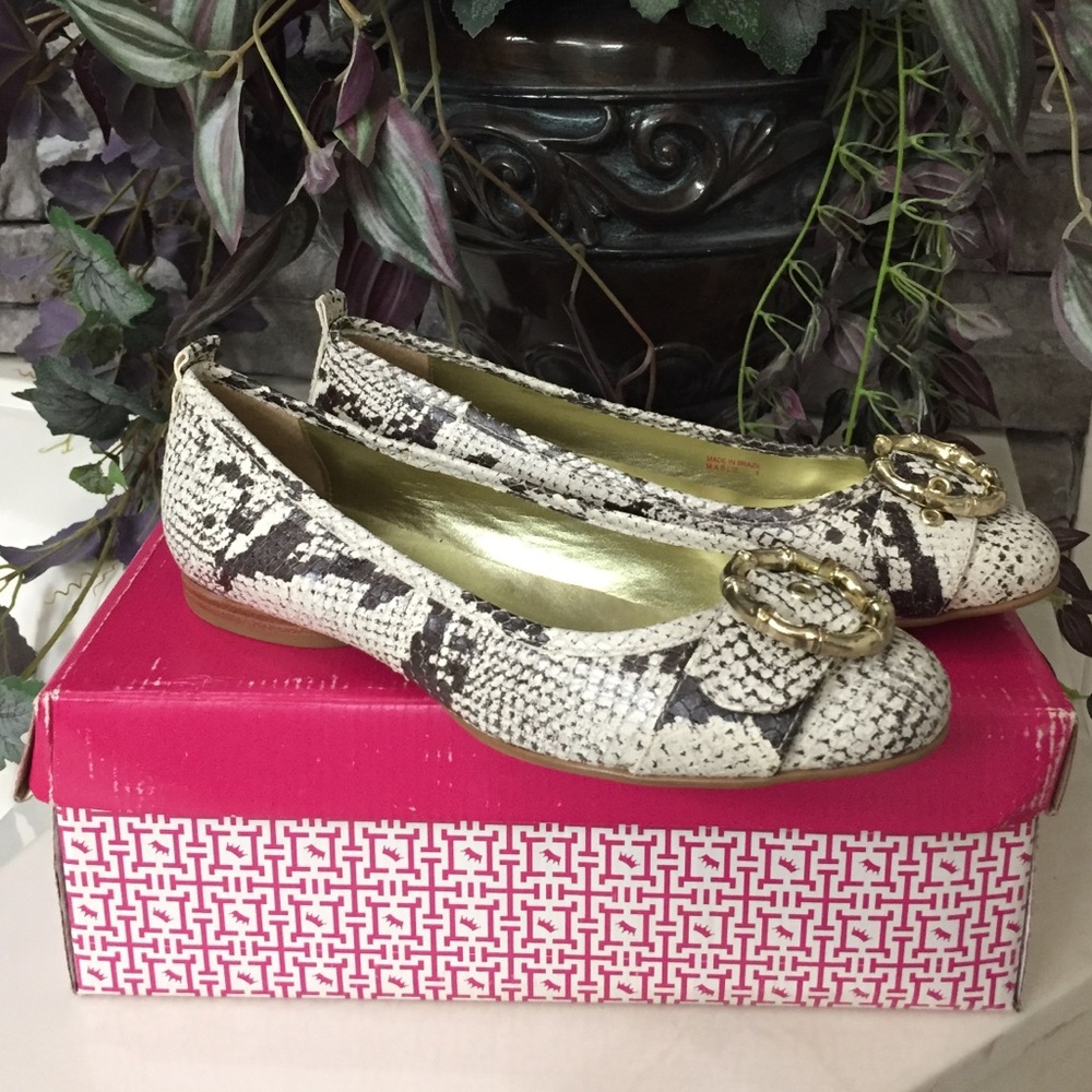 NIB Elaine Turner leather python flats "Marlie" 8