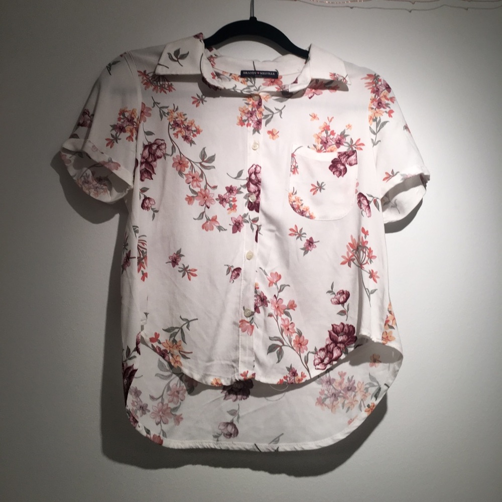 Brandy Melville White Floral Shirt