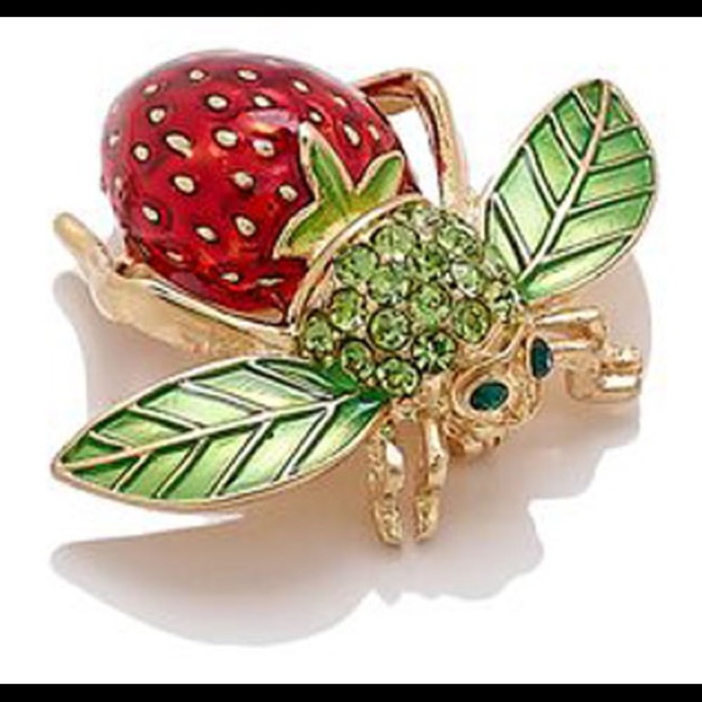 NEW! Joan Rivers Strawberry Bee Pin Enamel Brooch