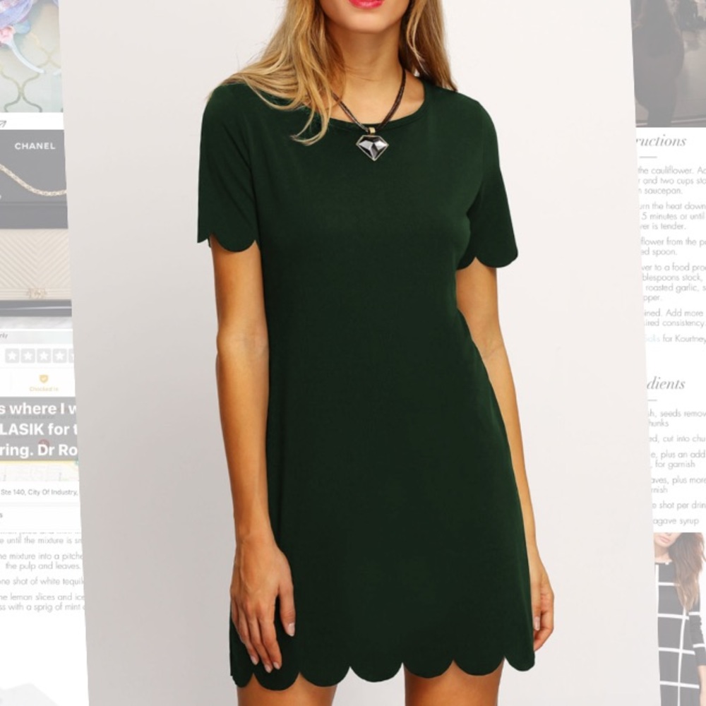 Dark green buttoned keyhole back scallop dress