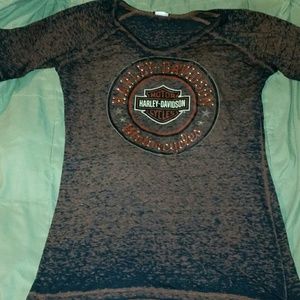 Harley Davidson 3/4 Sleeve Burnout Tee