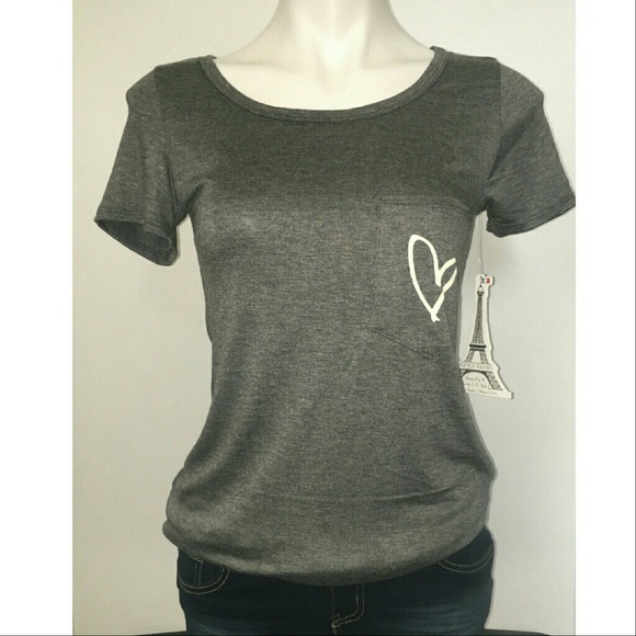 Heart Pocket Tee (Gray) - Picture 2 of 5