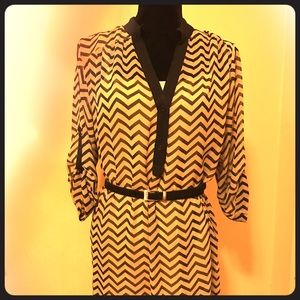 Creme and Black chevron patterned dress.