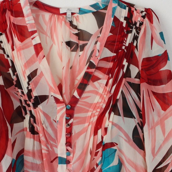 Joie Leaf Print Silk Top XS - Picture 5 of 8