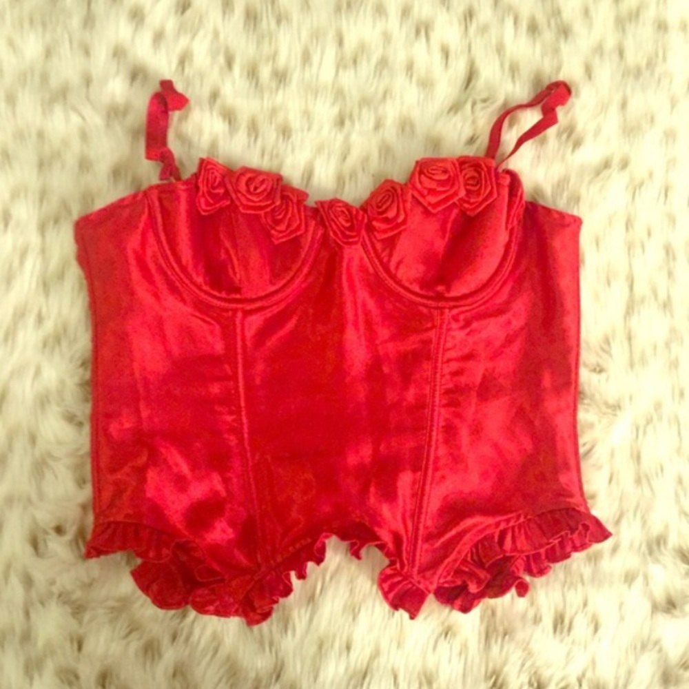 Red Rose Frederick's Of Hollywood Corset Lingerie