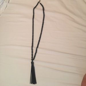 Black beaded tassel necklace