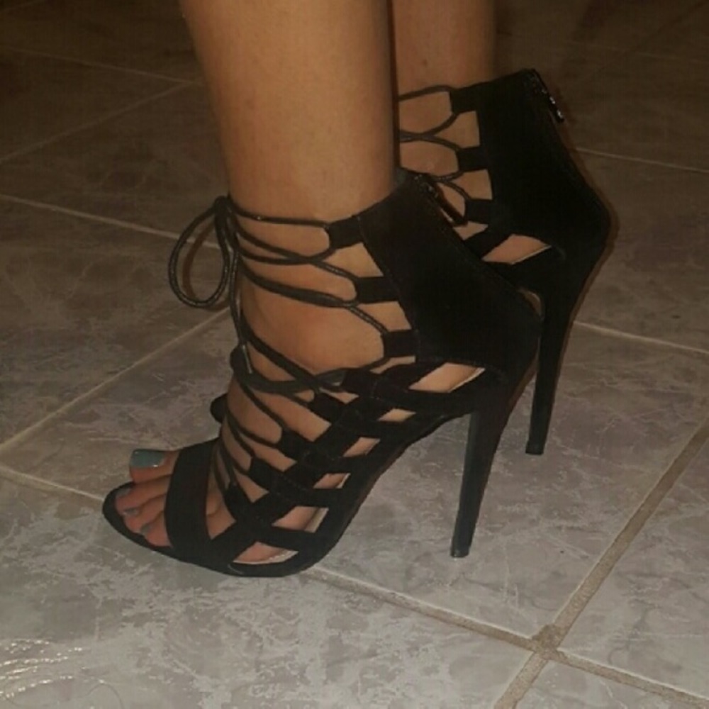 Black lace up heels