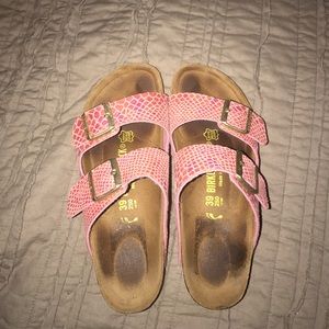 Holographic snakeskin Arizona birkenstocks