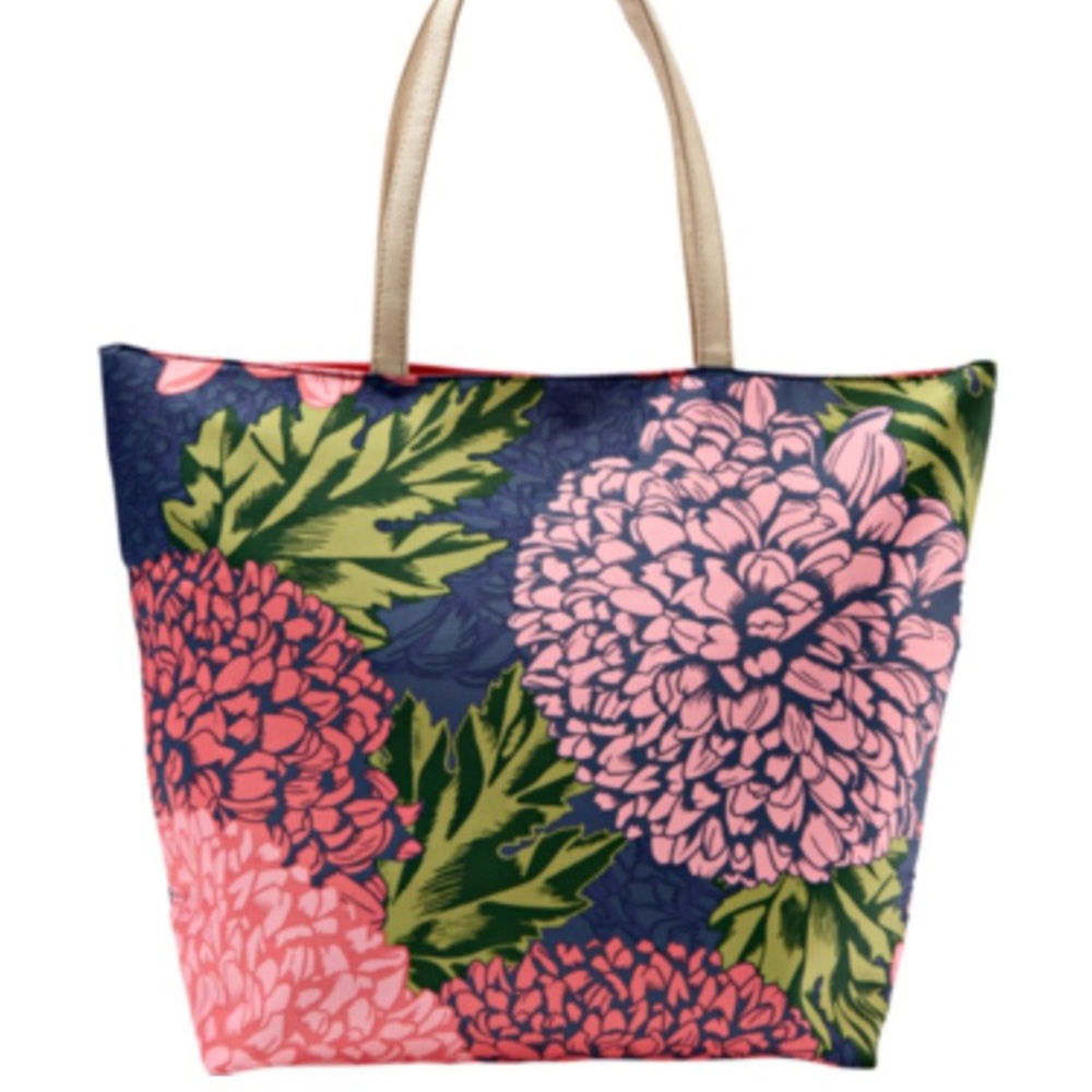 Enchanted Autumn XL Carry-All Tote. Chrysanthemum maybe Estée Lauder cosmetics
