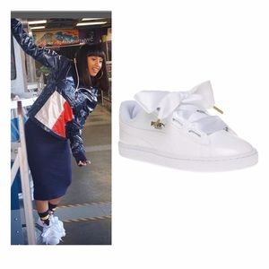 Puma patent white basket heart w/satin laces sz 7