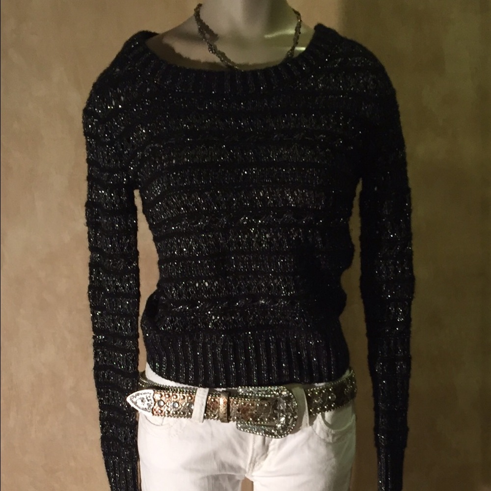 Black & silver metallic see thru Takeout sweater!