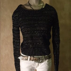 Black & silver metallic see thru Takeout sweater!