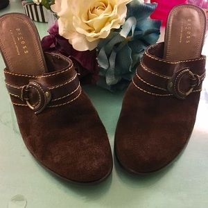 Beautiful brown suede mules.