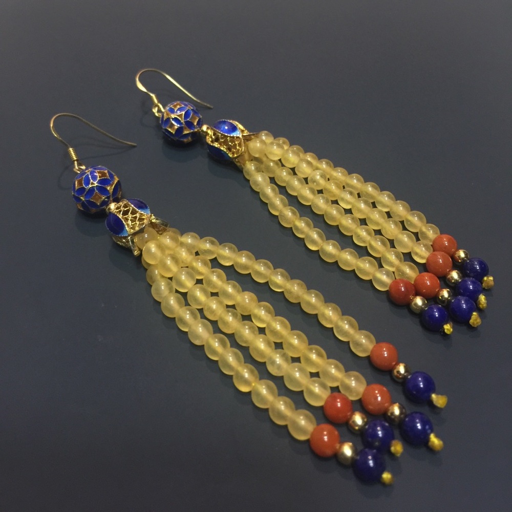 Handmade amber beads lapis lazuli beads earrings