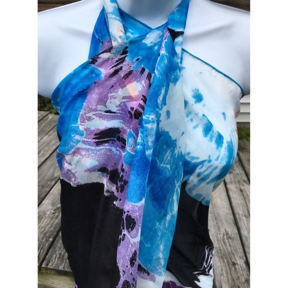 LAST 1! Blue Floral Chiffon Swim Cover-Up OS! NEW! - Picture 3 of 9