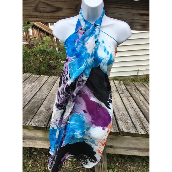 LAST 1! Blue Floral Chiffon Swim Cover-Up OS! NEW! - Picture 4 of 9