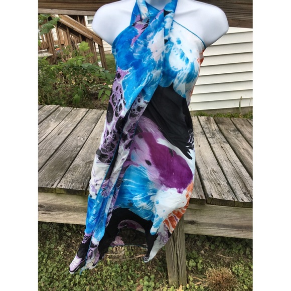 LAST 1! Blue Floral Chiffon Swim Cover-Up OS! NEW! - Picture 5 of 9