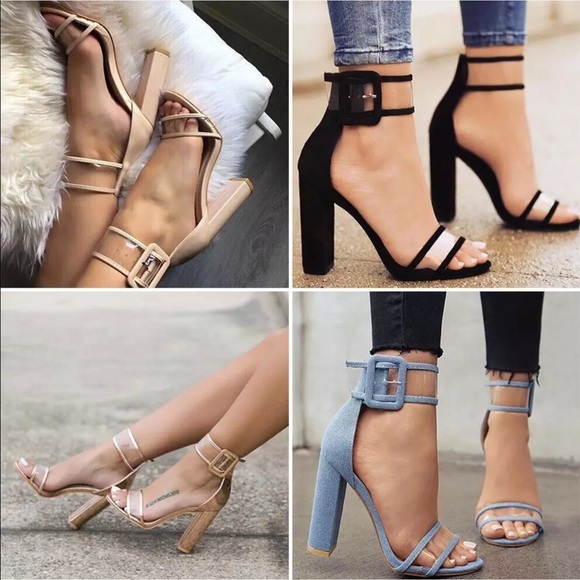 Last 1⭐️ Size 8 Black + Clear Peep Toe Block Heel - Picture 2 of 2