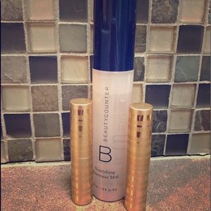 Beautycounter lip sheer and rosewater mist