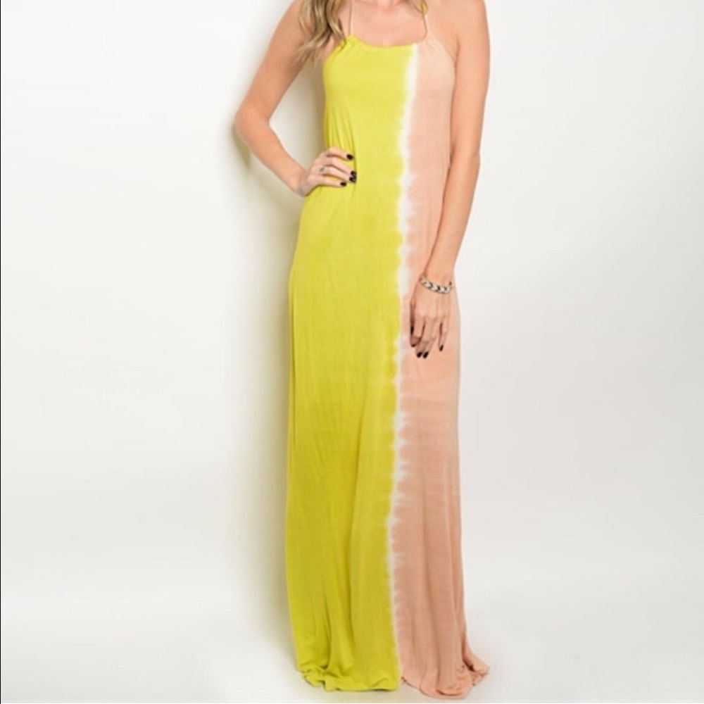 Lime and taupe maxi dress