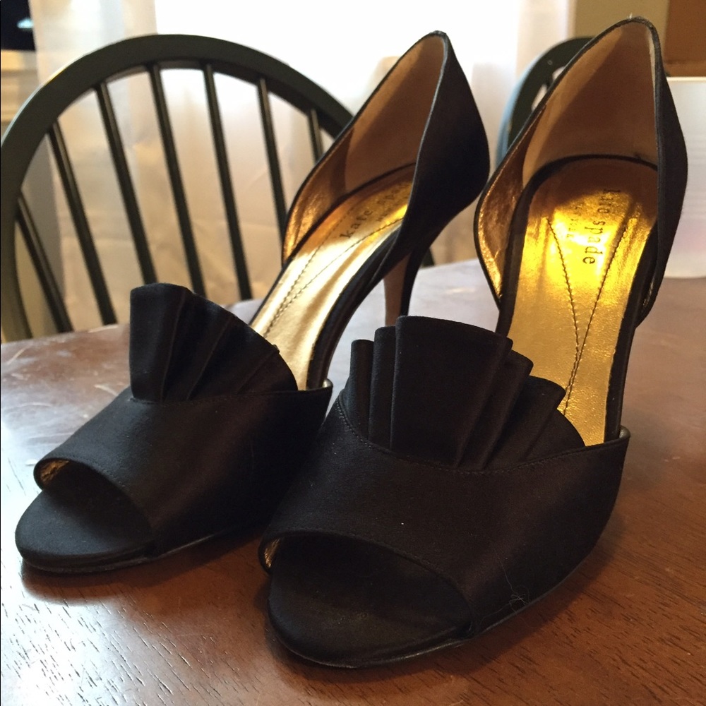 Kate Spade Black Silk D'Orsay Ruffle Heels Pumps
