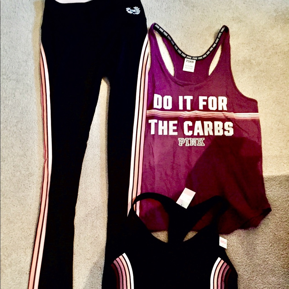 VS PINK ULTIMATE LEGGING ULTIMATE SPORTS BRA TANK DO IT FOR CARBS SM RARE 2016