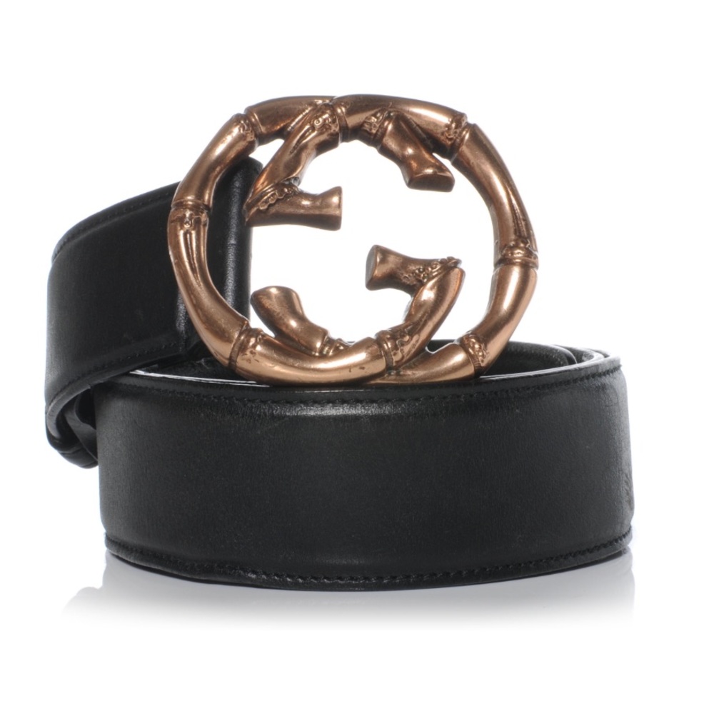 GUCCI black leather bronze bamboo