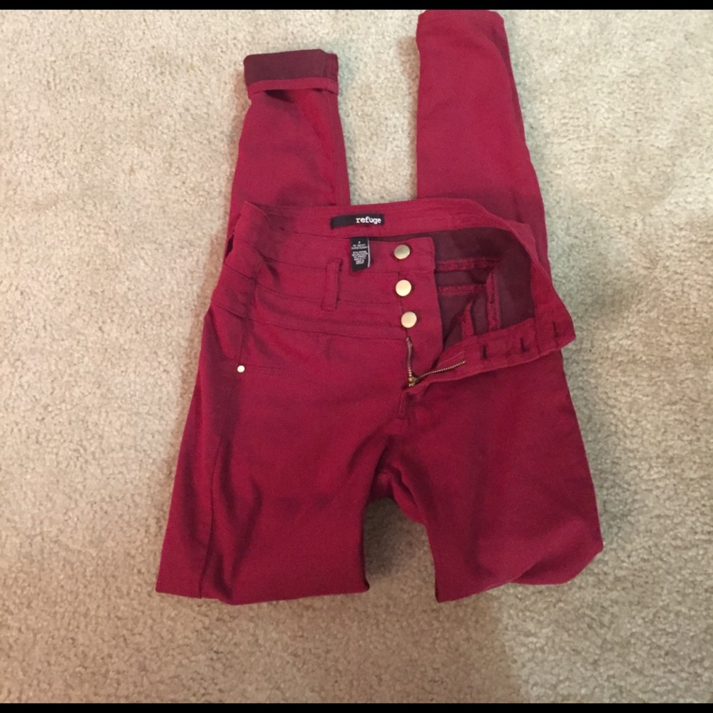 Red high waist skinny jeans, never worn, size 2