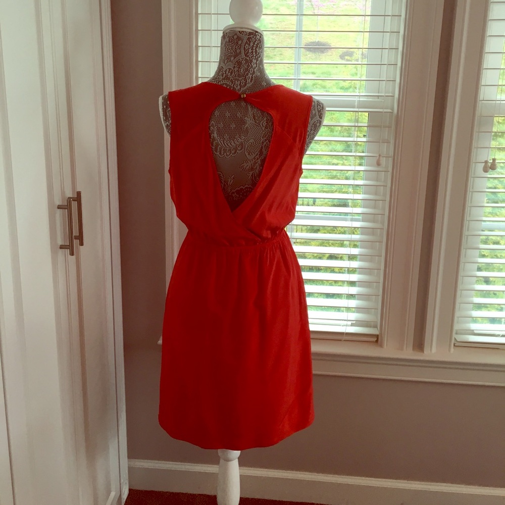 LIQUID red/orange keyhole back silk dress. 6
