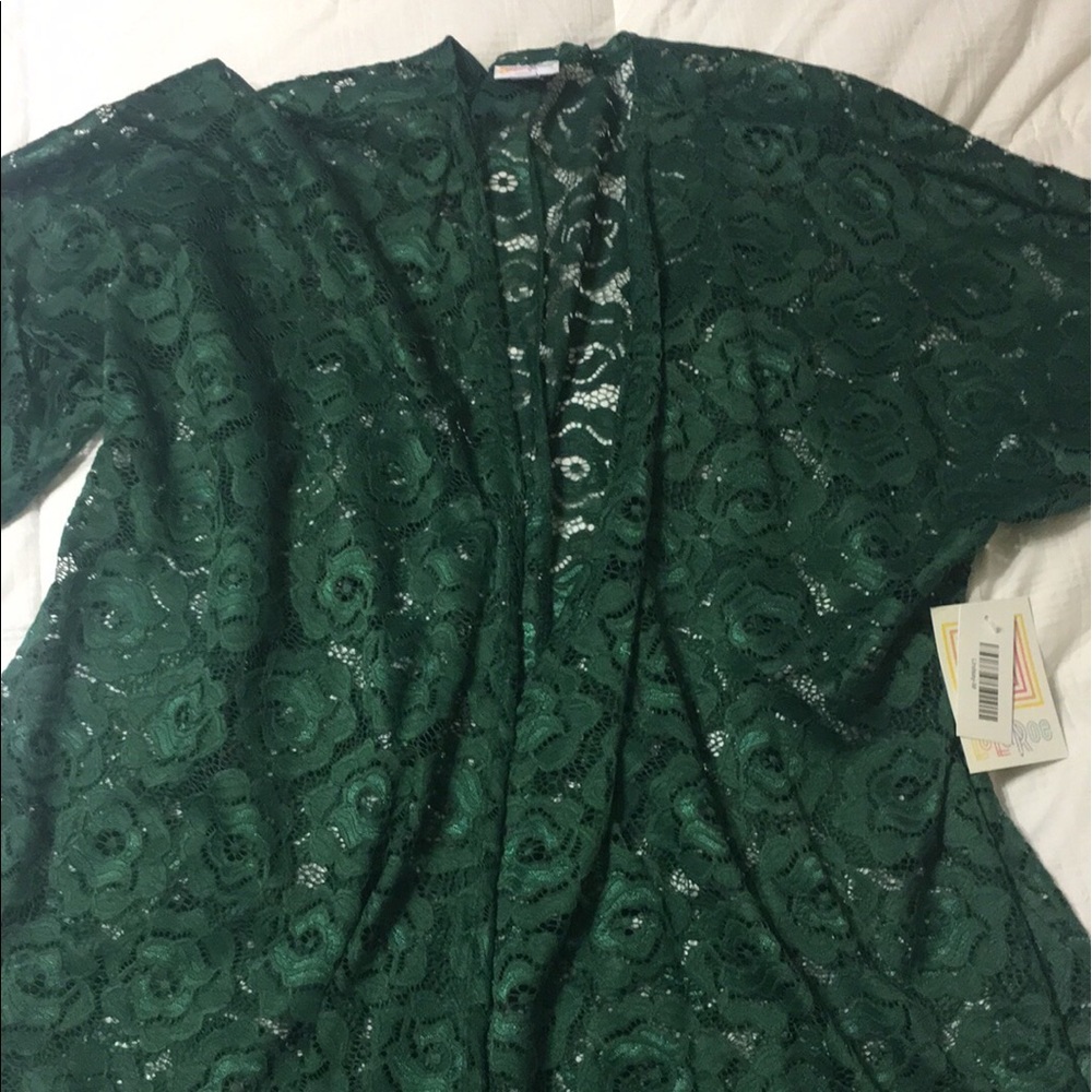 LuLaRoe M Green Lace Lindsey Cardigan Kimono