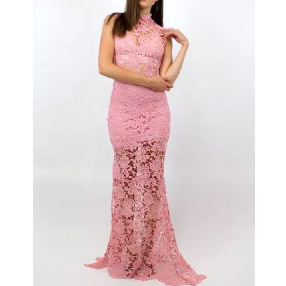 LACE MAXI DRESS Floral Embroidered Long Party Gown