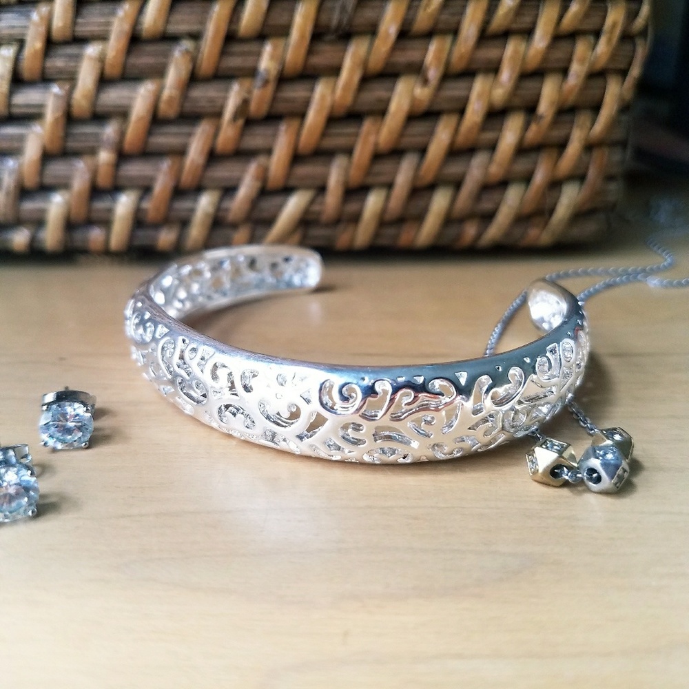 Silver Hollow Cutout Cuff Bracelet