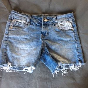 LEI Denim Shorts Juniors 1 Fringe Blue Jean